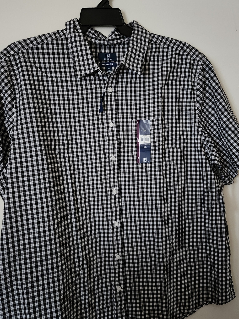 George Black & White Gingham Short-Sleeve Button-Down Shirt